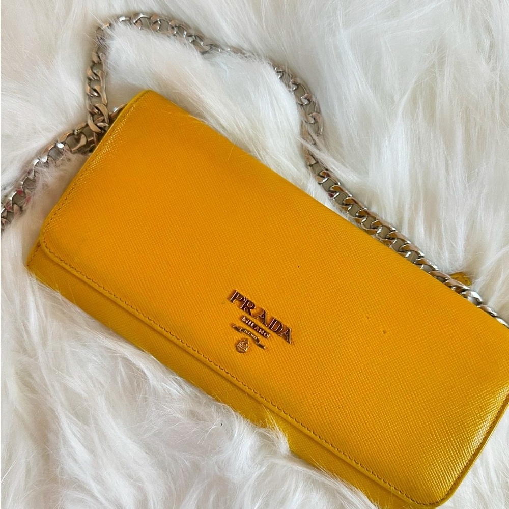 ❌sold❌Prada Yellow Leather Chain Wallet